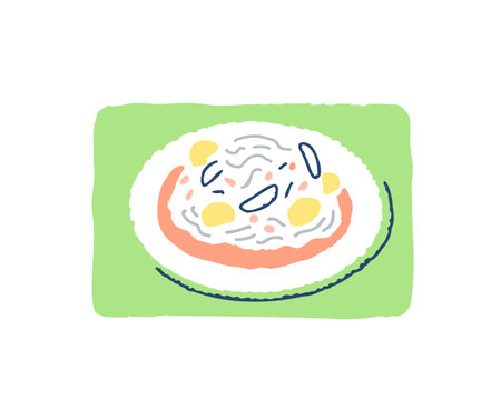 Illustration of rice cake on green background. Vector illustration in doodle style.のイラスト素材