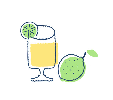 Cocktail with lime and lemon. Hand drawn vector illustration.のイラスト素材