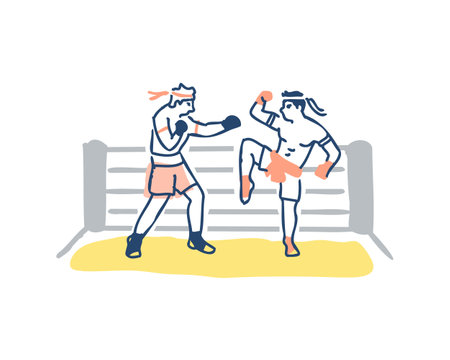 Boxing match in the ring, vector illustration in flat style.のイラスト素材