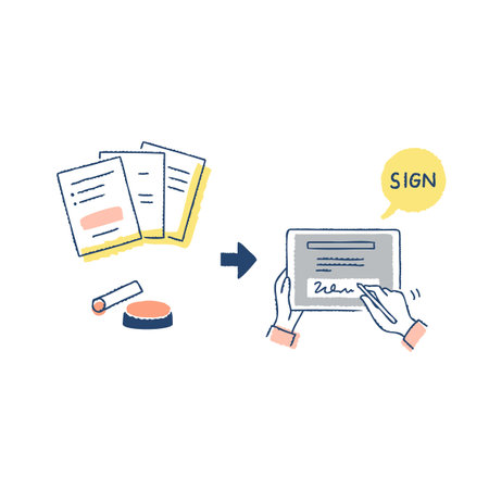 Vector illustration of human hands holding contract. Signing a contract.のイラスト素材
