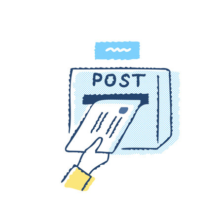 Post service, postman hand with letter. Vector illustration in flat styleのイラスト素材