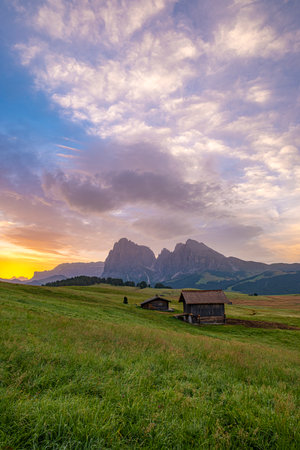 Seiser Alm or Alpe di Siusi, UNESCO World Heritage. Ideal for families, with breathtaking views, and diverse nature experiencesの写真素材