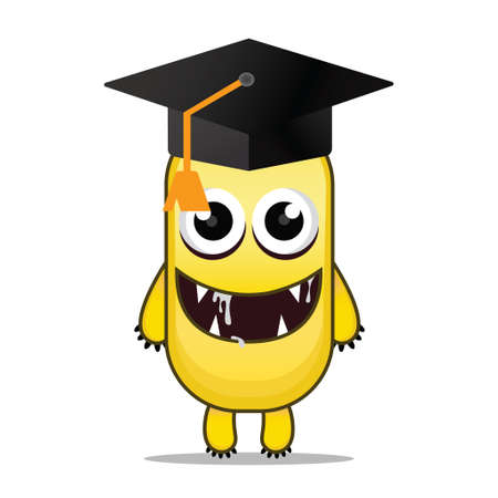cute vector cartoon monsters graduation isolated. Design for print, decoration, t-shirt, illustration, or sticker mascot kawaiiのイラスト素材