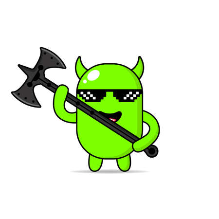 cool monster carrying an ax and wearing glasses design mascotのイラスト素材