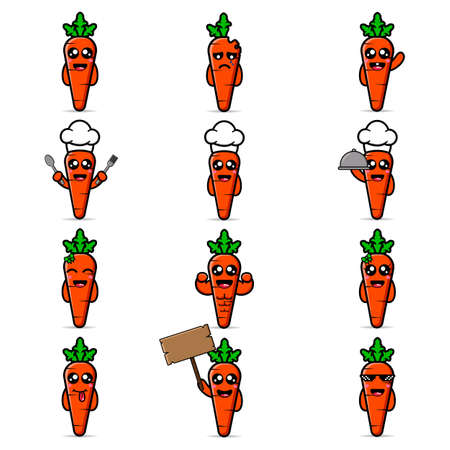 set expression cute carrot design mascot kawaiiのイラスト素材