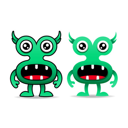 cute green monsters design mascot kawaiiのイラスト素材