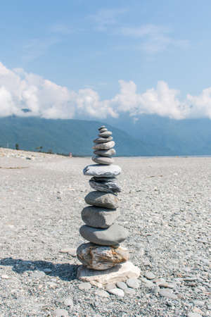 Stack of stones on the beachの写真素材