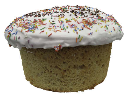 Easter handmade cake with colored powder and white sugar sweet glaze 
