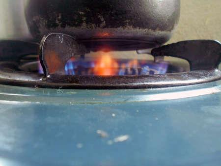 Pot on lit stoveの写真素材