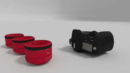 red lenses and camera body 3d renderの写真素材
