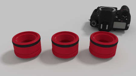 red lenses and camera body 3d renderの写真素材