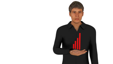 Red bar graph in man's hand 3d renderの写真素材