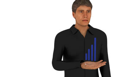 Blue bar graph in man's hand 3d renderの写真素材