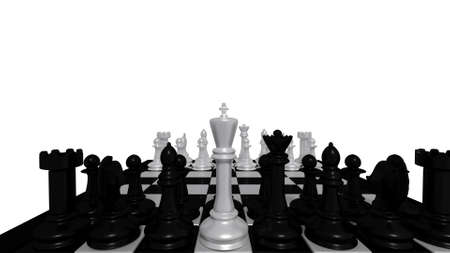 white chess pieces with black kingの写真素材