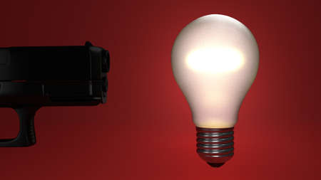 Idea reperesented by a bulb being shot and killedの写真素材