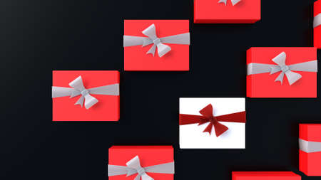 whit gift box among red showing it is a unique Christmas or valentines giftの写真素材