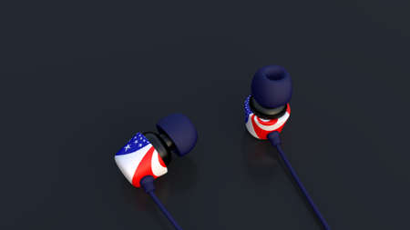 Patriotic american flag earphones isolated in black reflective backgroundの写真素材