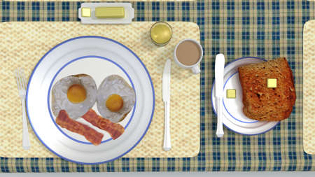 eggs and bacon breakfast 3d renderの写真素材