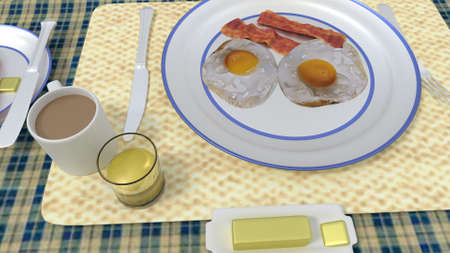 eggs and bacon breakfast 3d renderの写真素材