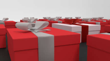 red christmas gift boxes 3d renderの写真素材