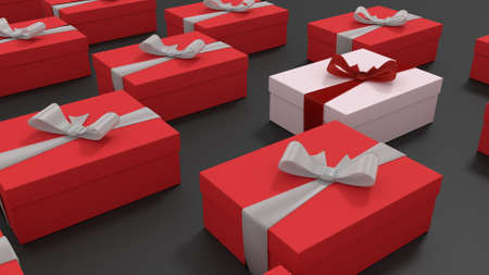red christmas gift boxes 3d renderの写真素材