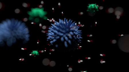 bacteria floating around 3d renderの写真素材
