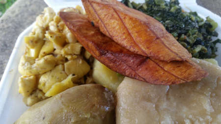 Ackee plantain and callaloo breakfastの写真素材