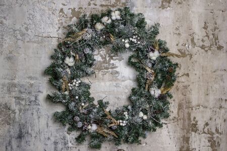 New Year wreath on the brick wallの写真素材