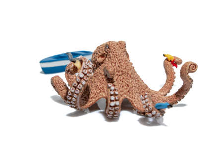 Giant octopus attacks boat. Gigantic mollusk against people. Kraken the mythical creatureの写真素材