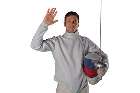 Male fencer isolated on white background
