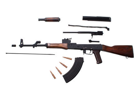 assault rifle  disassembled structure isolated on white background