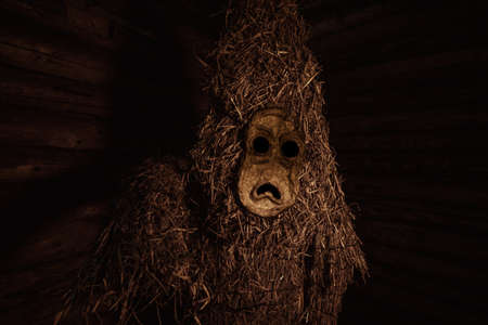 scary abandoned village house with a monster. Halloween themed photoの写真素材