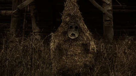 scary abandoned village house with a monster. Halloween themed photoの写真素材
