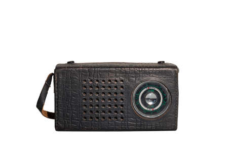 Old vintage Soviet retro radio in a black leather case isolated on white backgroundの写真素材