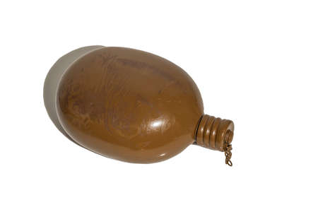 Old Military Flask. One of the Symbols of WW2. Green Army flask isolated on white backgroundの写真素材
