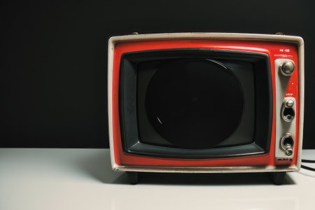 Retro television isolated on black background. Close-up view.の素材