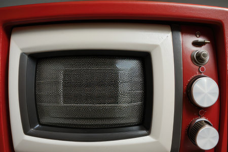 Retro red television with black and white buttons, close-upの素材