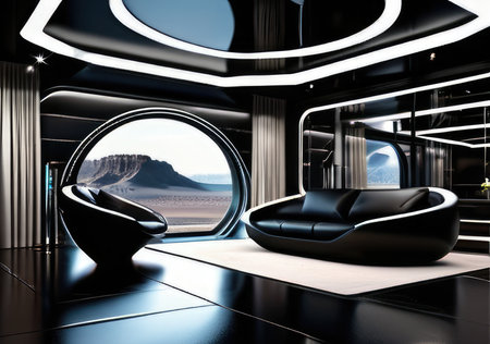 Modern interior of a room with black and white furniture. 3d renderingの素材