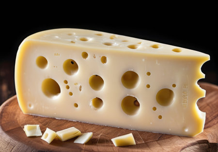 Cheese collection, piece of Swiss medium-hard cheese emmental close up. Cheese Lovers Dayの素材