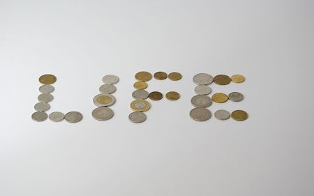 Word life made from coins - conceptualの写真素材