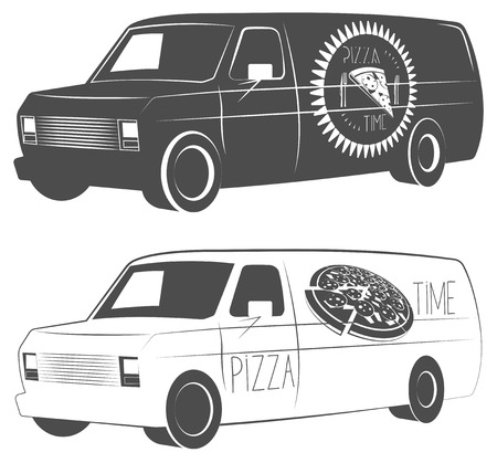 pizza delivery van, pizzeriaのイラスト素材