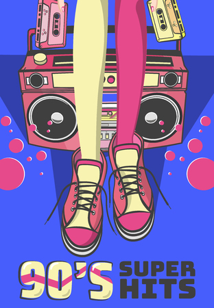 Memphis cards with geometric elements and retro illustrations. Set of vector banners in trendy 80s-90s memphis style. cover design, advertising, poster and greeting card. graphic tee and printed teeの写真素材