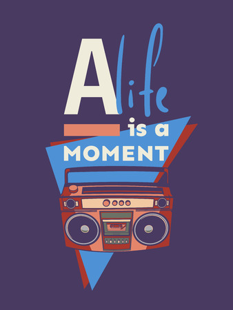 Memphis cards with geometric elements and retro illustrations. Set of vector banners in trendy 80s-90s memphis style. cover design, advertising, poster and greeting card. graphic tee and printed teeの写真素材