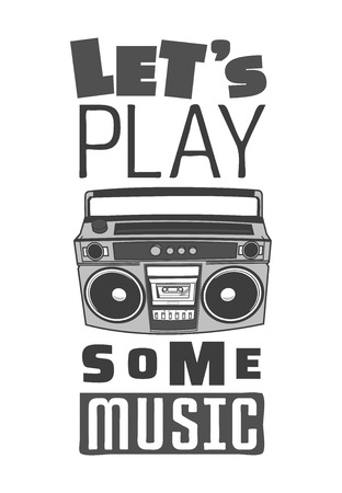 Typography slogan with tape recorder, in 80s 90s memphis style vector for t shirt printing, graphic tee and printed teeの写真素材