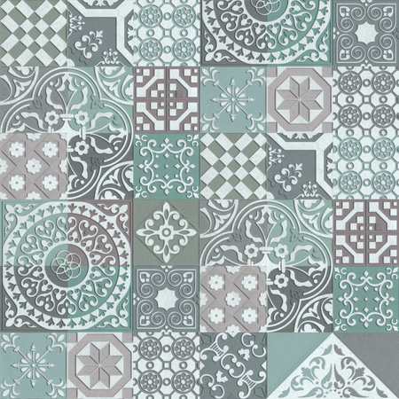 Seamless tiles background in portuguese style. Mosaic pattern. Tiles for ceramic in dutch, portuguese, spanish, italian style.の写真素材