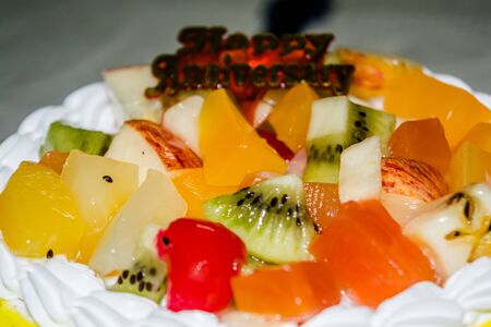 Tasty yellow Fruit Cake with vanilla flavorの写真素材