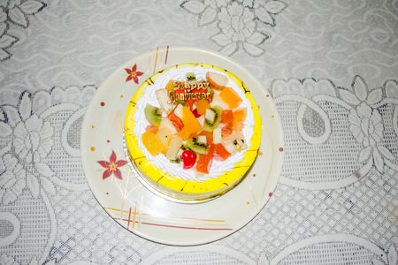 Tasty yellow Fruit Cake with vanilla flavorの写真素材