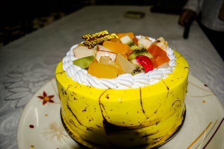 Tasty yellow Fruit Cake with vanilla flavorの写真素材