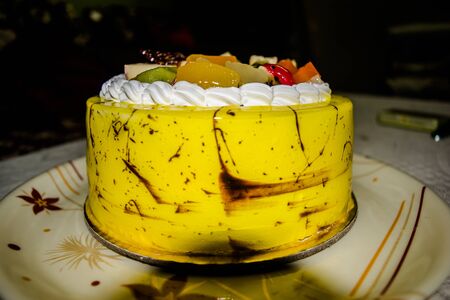 Tasty yellow Fruit Cake with vanilla flavorの写真素材