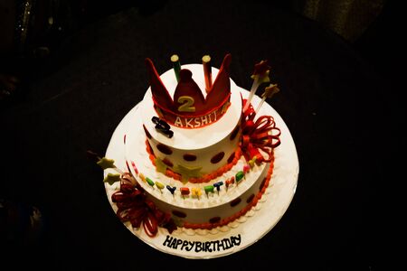 Tasty three floor Birthday Cake with vanilla flavorの写真素材